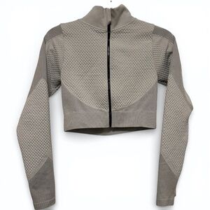 Bella Movement Honeycomb Textured Seamless Zip Crop Jacket Gray M | Athleisure